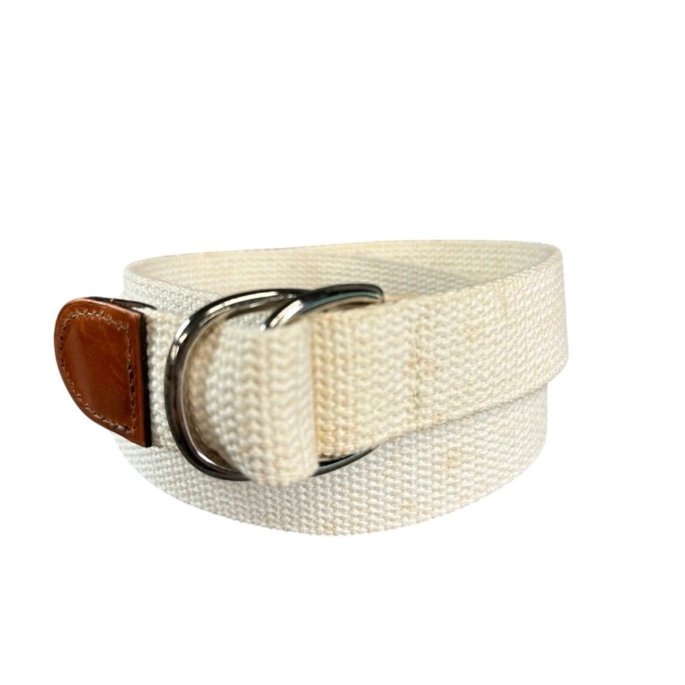 Leather Man Ltd Essex CT D-Ring Canvas Belt Cream Brown Leather Tip Size S 38in